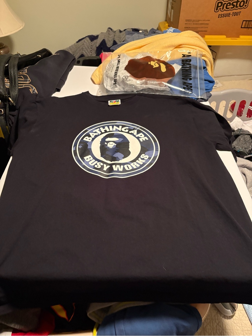 Bape Black Crewneck Tee with Blue Camo Logo BUSY WORKS XXL